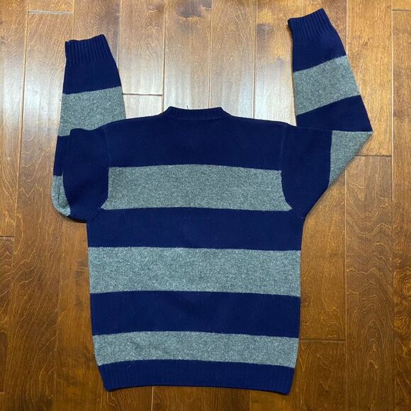 Tommy Hilfiger Y2K Vintage Wool Striped Grey Navy Sweater Men's Size XL - Picture 4 of 7